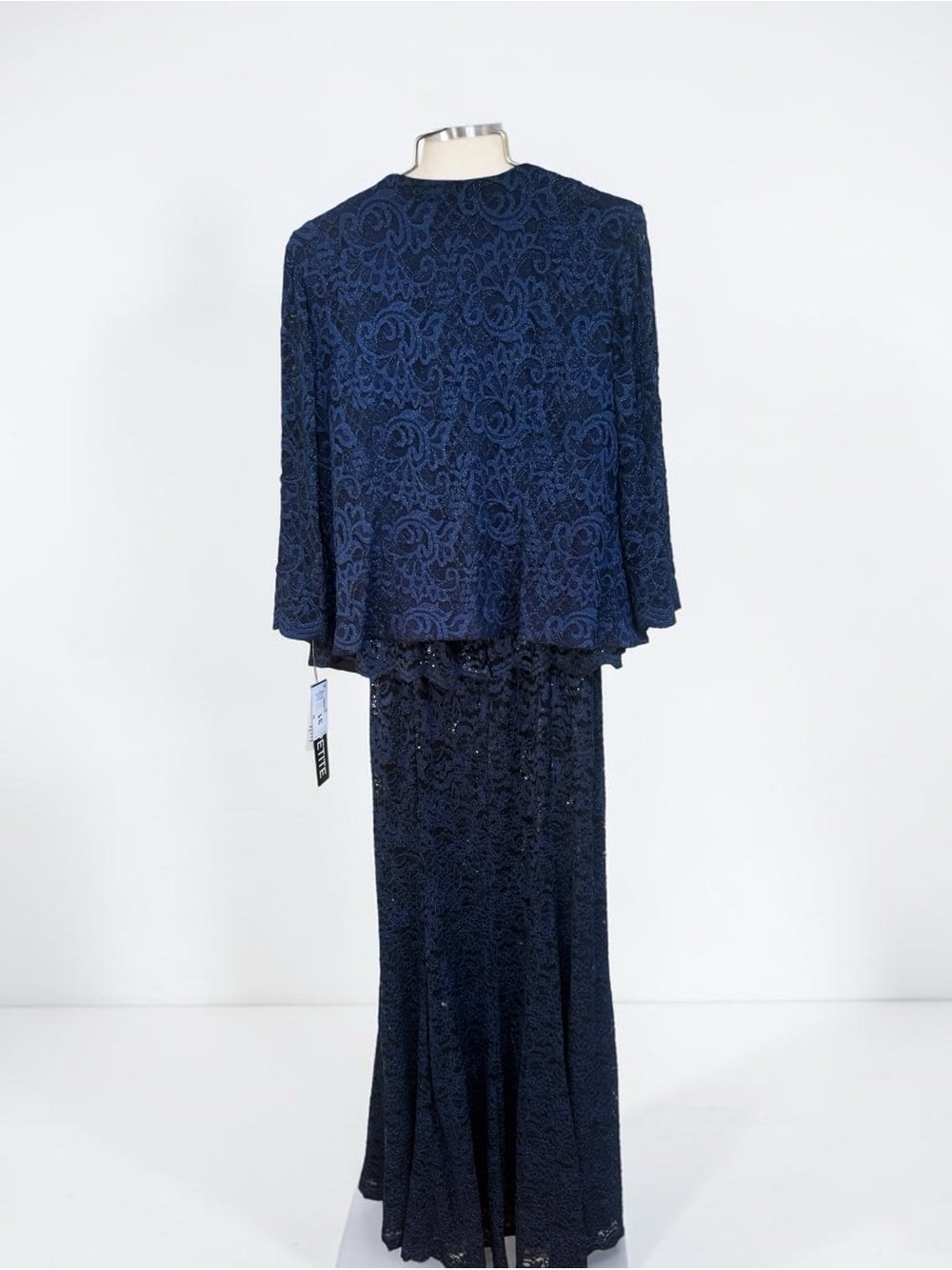 Alex Evenings Navy Beaded Lace Evening Gown with Jacket - Picture 4 of 6